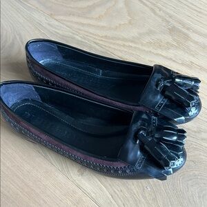 Burberry Black Leather Fringe Loafers | size 36 EUR